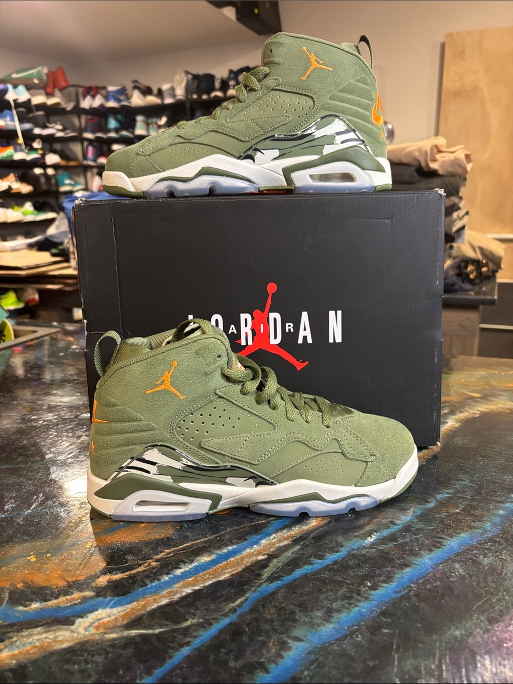 Jordan MVP (GS) Olive Green Suede Retro with Orange Accents DZ5577-300 6Y